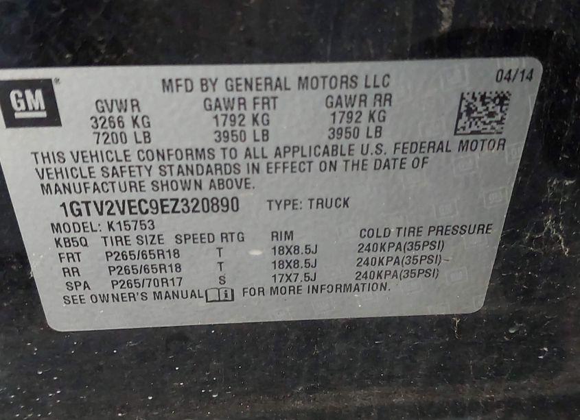 Photo 9 of 2014 Gmc Sierra 1500 SLT (VIN 1GTV2VEC9EZ320890)