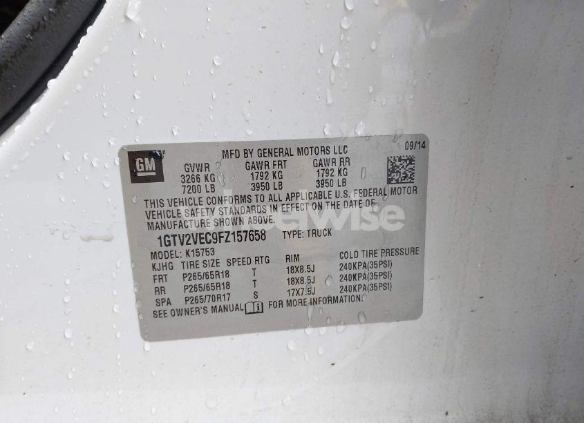 Photo 9 of 2015 Gmc Sierra 1500 SLT (VIN 1GTV2VEC9FZ157658)