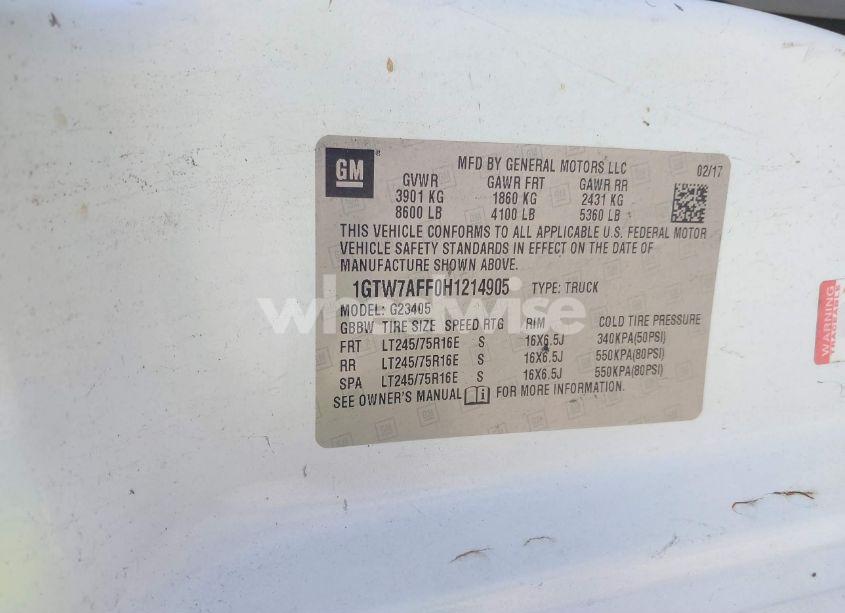 Photo 9 of 2017 Gmc Savana 2500 WORK VAN (VIN 1GTW7AFF0H1214905)