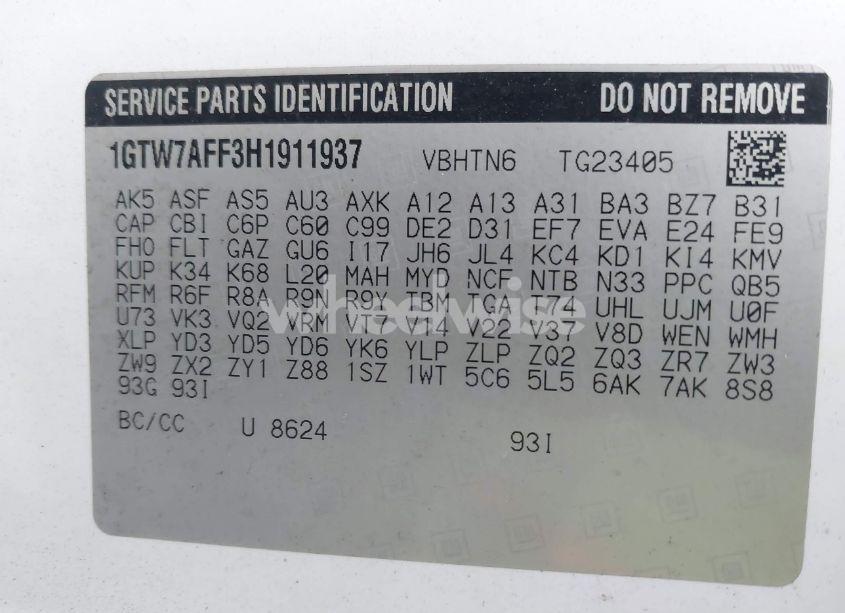 Photo 9 of 2017 Gmc Savana 2500 WORK VAN (VIN 1GTW7AFF3H1911937)