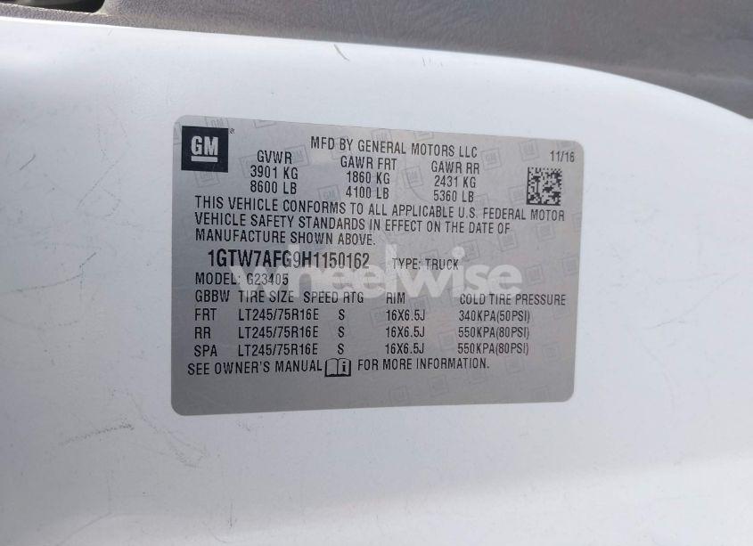 Photo 9 of 2017 Gmc Savana 2500 WORK VAN (VIN 1GTW7AFG9H1150162)