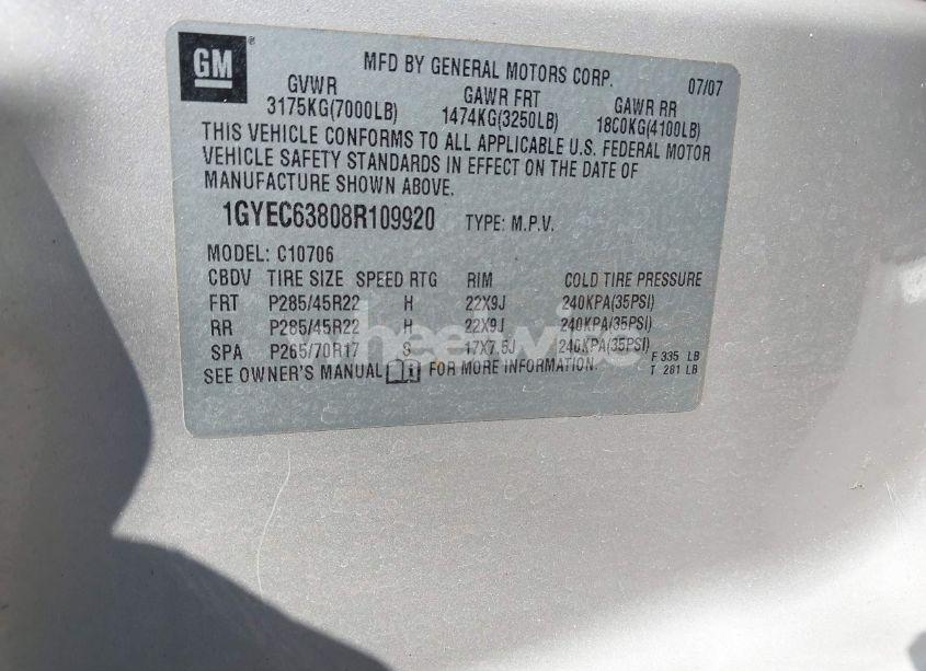 Photo 9 of 2008 Cadillac Escalade STANDARD (VIN 1GYEC63808R109920)