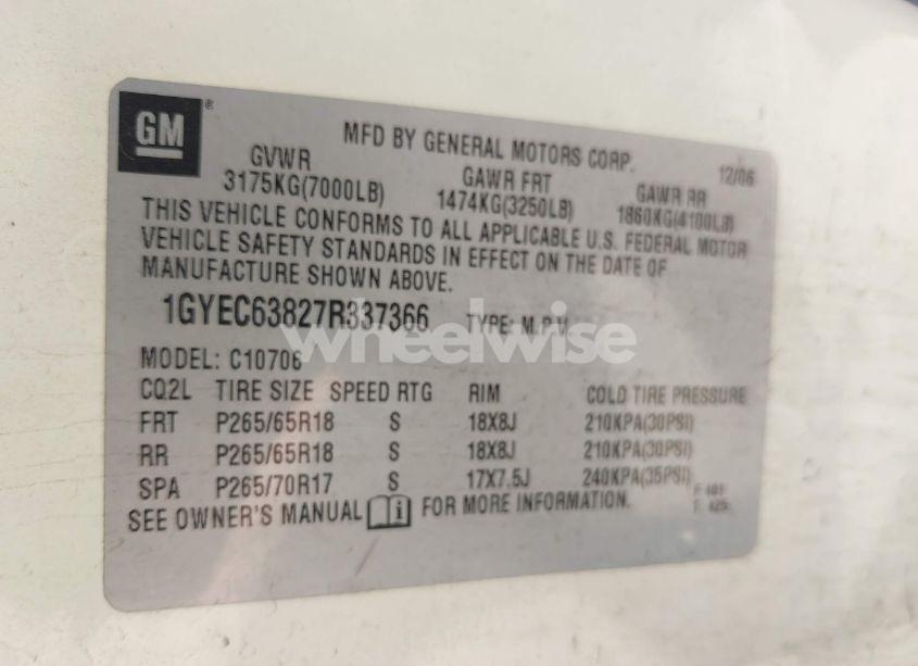 Photo 9 of 2007 Cadillac Escalade STANDARD (VIN 1GYEC63827R337366)