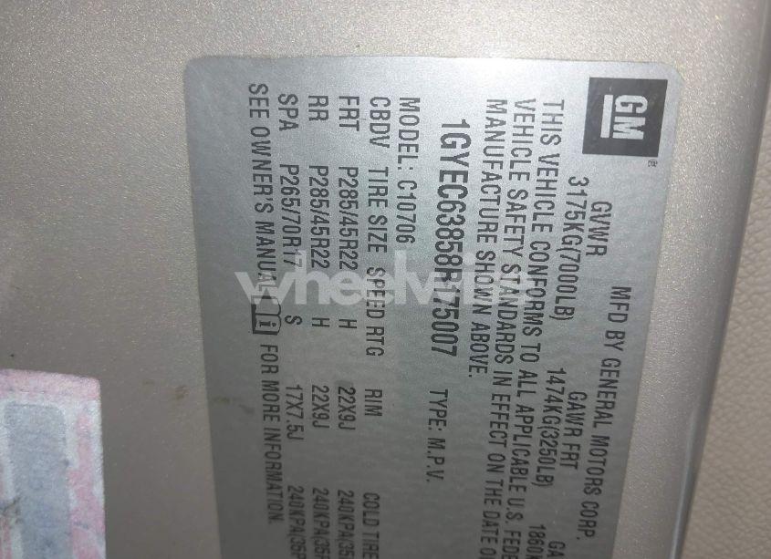 Photo 9 of 2008 Cadillac Escalade STANDARD (VIN 1GYEC63858R175007)