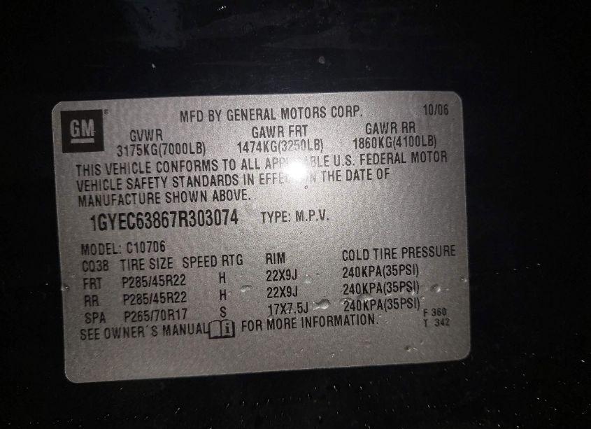 Photo 7 of 2007 Cadillac Escalade STANDARD (VIN 1GYEC63867R303074)