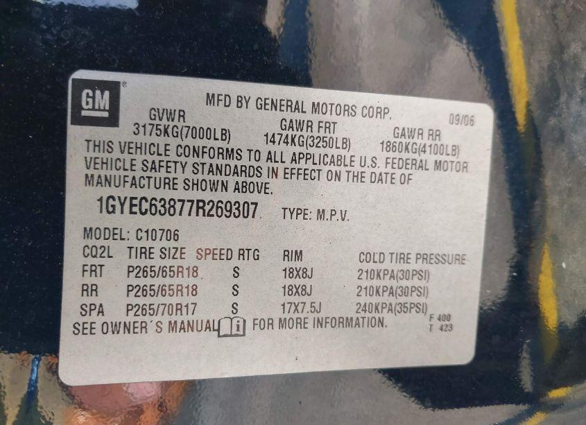 Photo 9 of 2007 Cadillac Escalade STANDARD (VIN 1GYEC63877R269307)