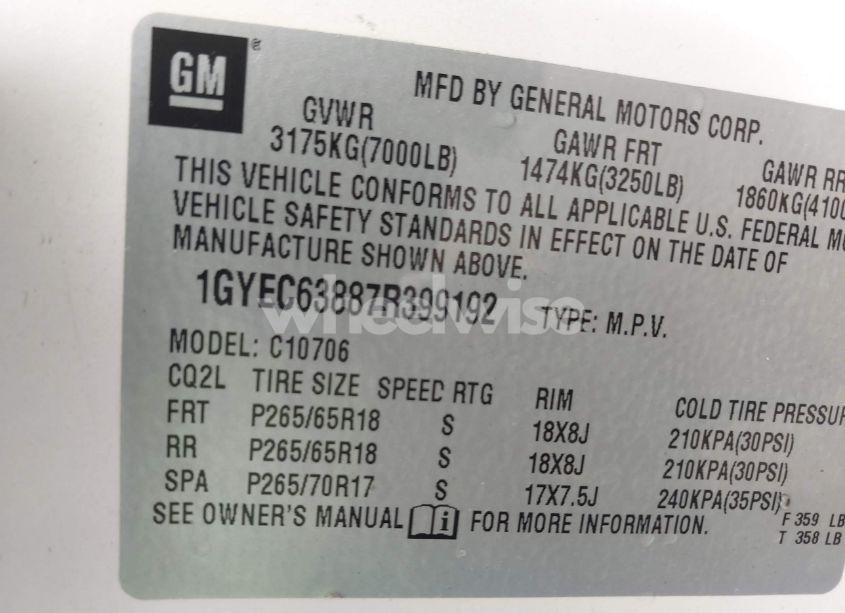 Photo 9 of 2007 Cadillac Escalade STANDARD (VIN 1GYEC63887R399192)