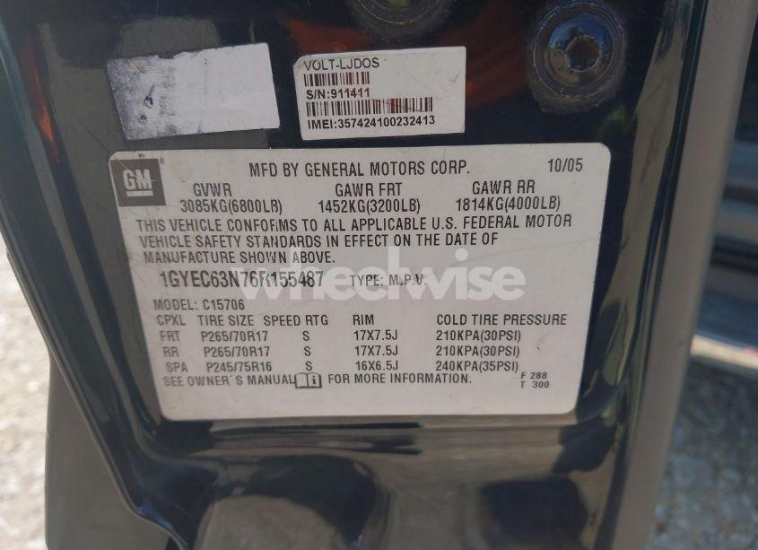 Photo 9 of 2006 Cadillac Escalade STANDARD (VIN 1GYEC63N76R155487)