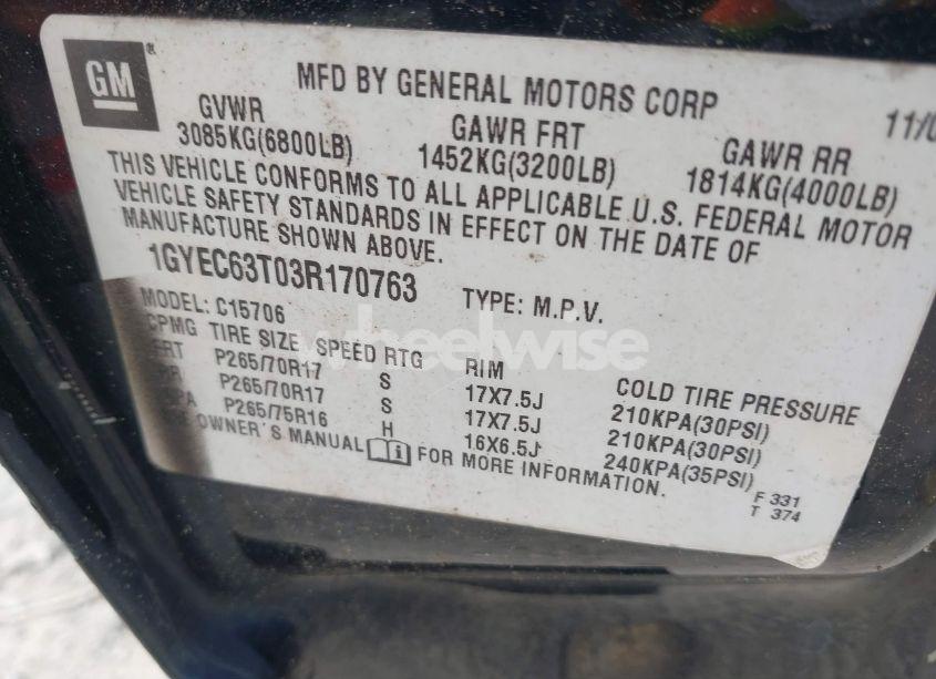 Photo 9 of 2003 Cadillac Escalade STANDARD (VIN 1GYEC63T03R170763)