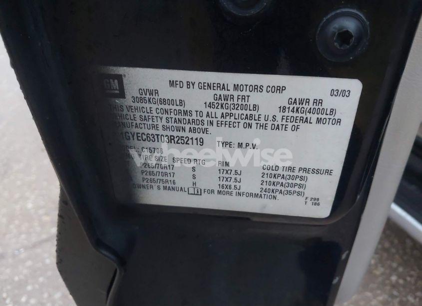 Photo 9 of 2003 Cadillac Escalade STANDARD (VIN 1GYEC63T03R252119)