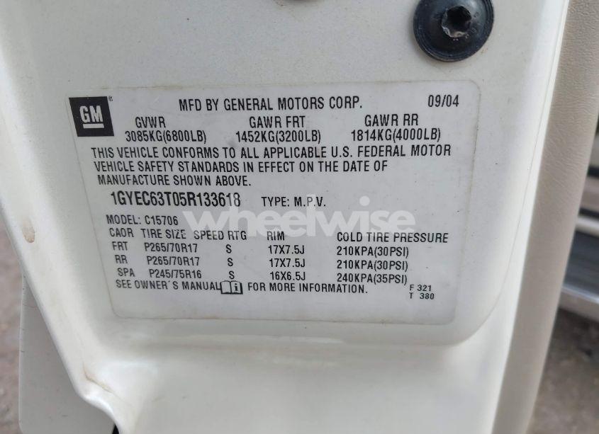 Photo 9 of 2005 Cadillac Escalade STANDARD (VIN 1GYEC63T05R133618)