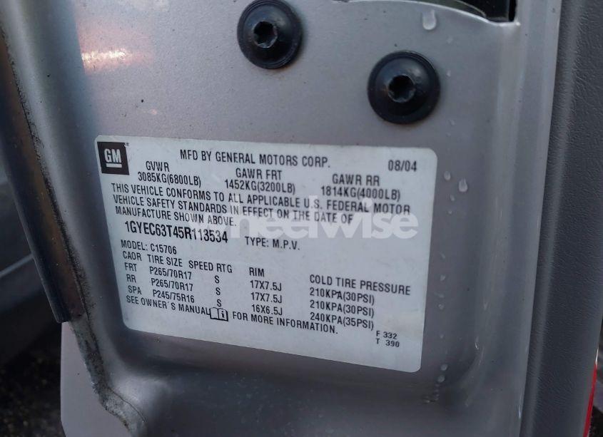 Photo 9 of 2005 Cadillac Escalade STANDARD (VIN 1GYEC63T45R113534)