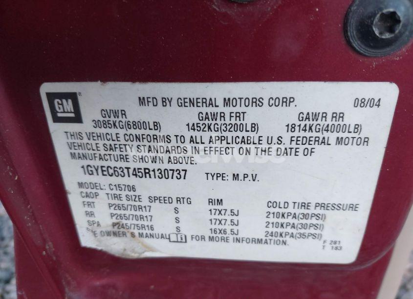 Photo 9 of 2005 Cadillac Escalade STANDARD (VIN 1GYEC63T45R130737)