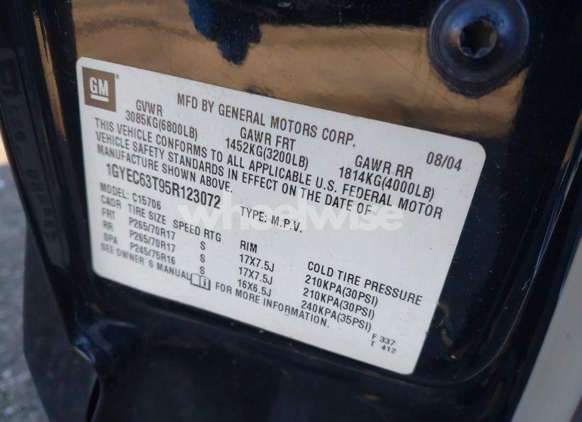 Photo 9 of 2005 Cadillac Escalade STANDARD (VIN 1GYEC63T95R123072)