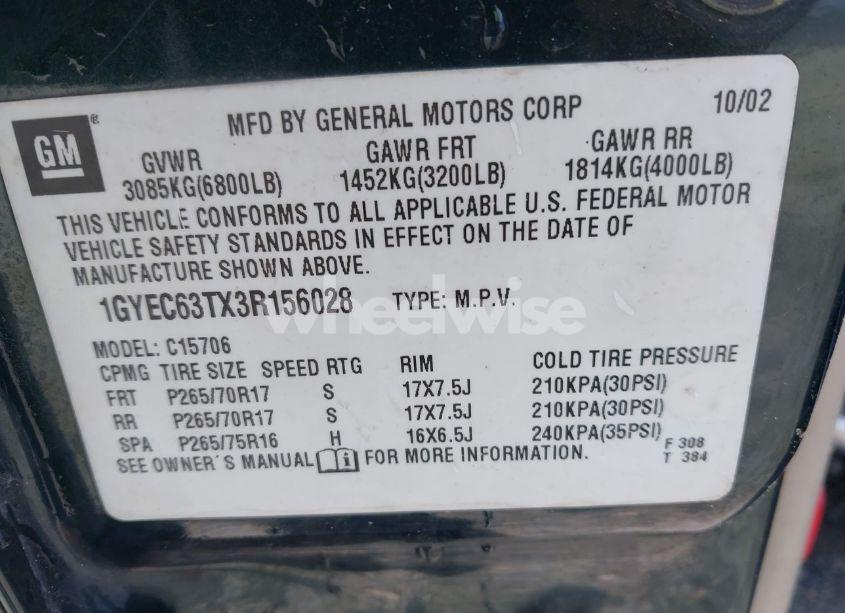 Photo 9 of 2003 Cadillac Escalade STANDARD (VIN 1GYEC63TX3R156028)