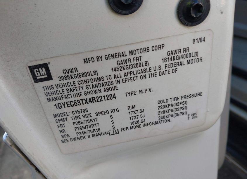 Photo 9 of 2004 Cadillac Escalade STANDARD (VIN 1GYEC63TX4R221204)