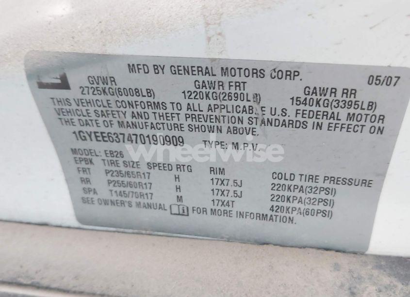 Photo 9 of 2007 Cadillac Srx V6 (VIN 1GYEE637470190909)