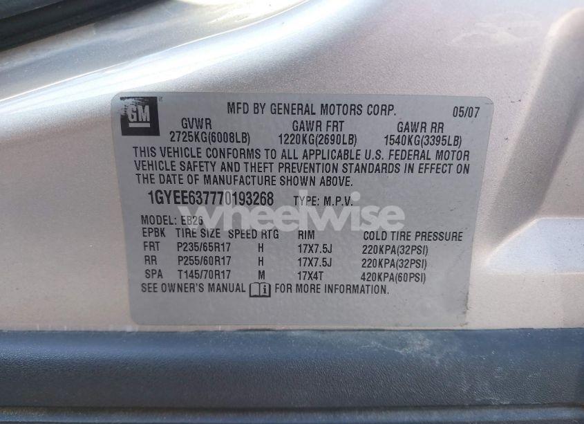 Photo 9 of 2007 Cadillac Srx V6 (VIN 1GYEE637770193268)