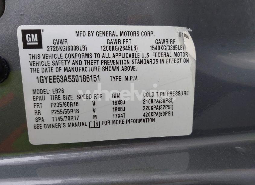 Photo 9 of 2005 Cadillac Srx V8 (VIN 1GYEE63A550186151)