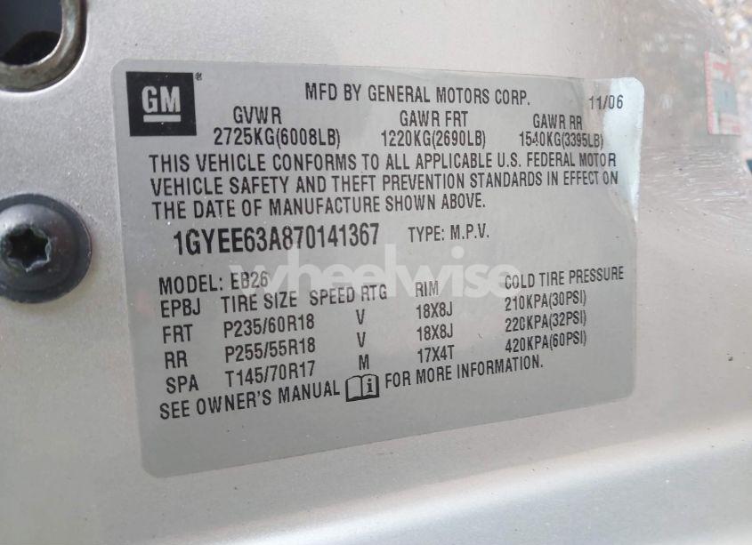 Photo 9 of 2007 Cadillac Srx V8 (VIN 1GYEE63A870141367)