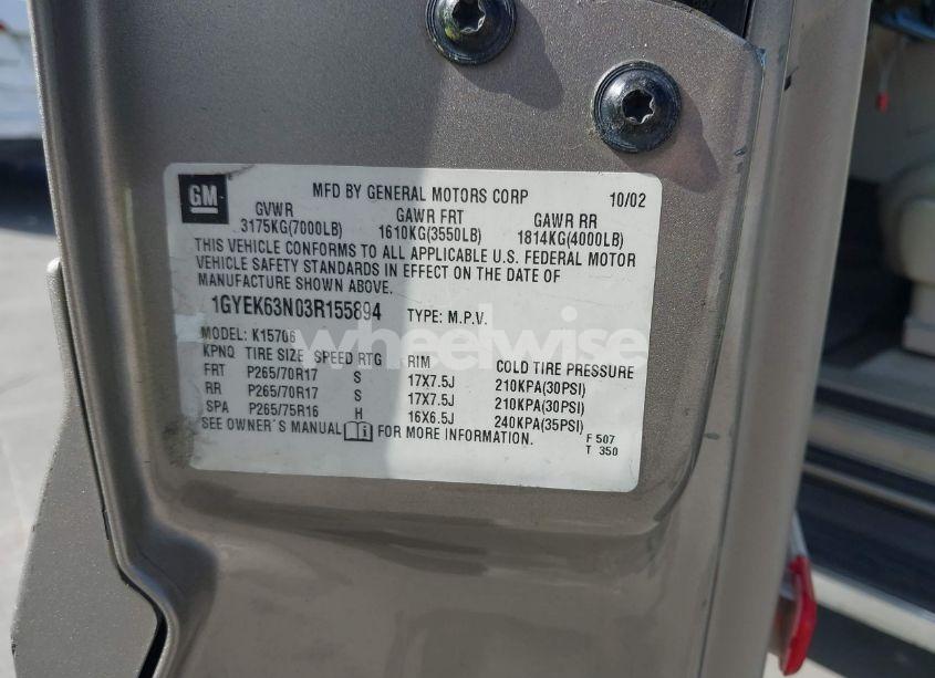 Photo 9 of 2003 Cadillac Escalade STANDARD (VIN 1GYEK63N03R155894)