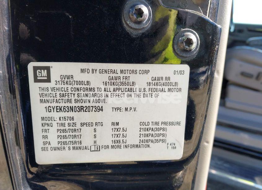 Photo 9 of 2003 Cadillac Escalade STANDARD (VIN 1GYEK63N03R207394)