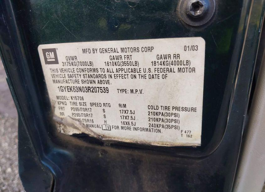 Photo 9 of 2003 Cadillac Escalade STANDARD (VIN 1GYEK63N03R207539)