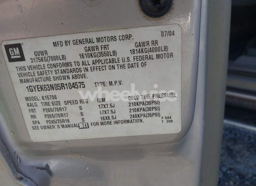 Photo 9 of 2005 Cadillac Escalade STANDARD (VIN 1GYEK63N05R104575)