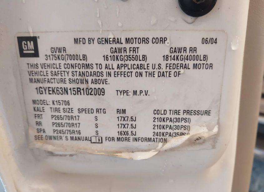 Photo 9 of 2005 Cadillac Escalade STANDARD (VIN 1GYEK63N15R102009)