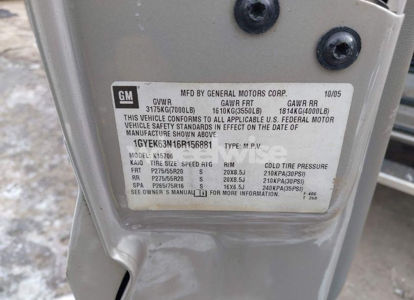 Photo 9 of 2006 Cadillac Escalade STANDARD (VIN 1GYEK63N16R156881)