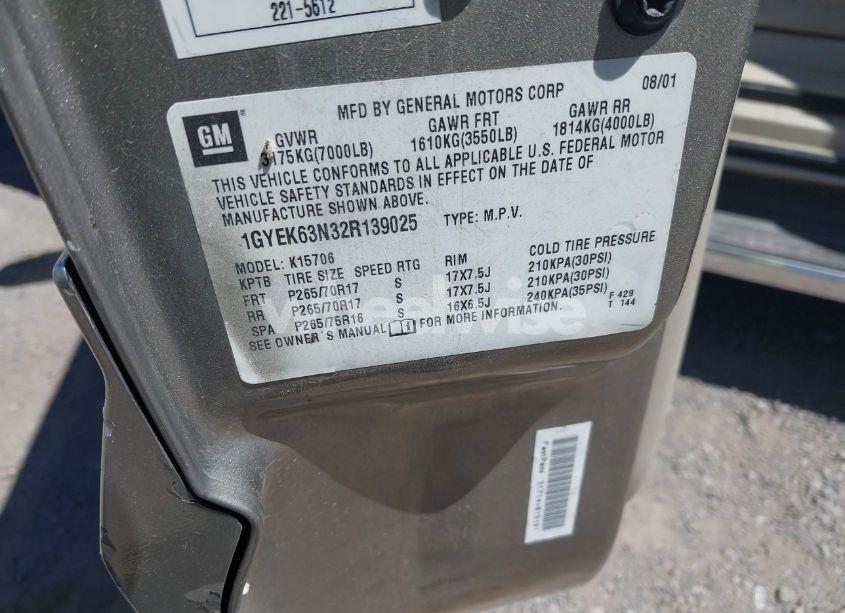 Photo 9 of 2002 Cadillac Escalade STANDARD (VIN 1GYEK63N32R139025)