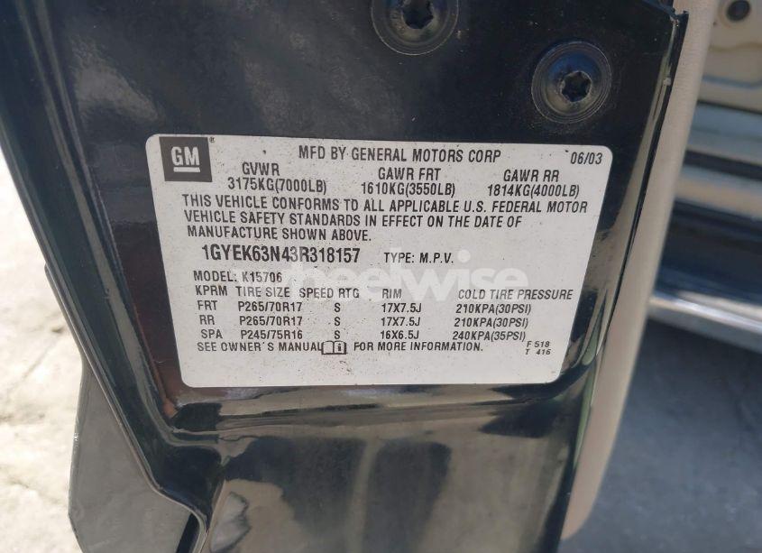 Photo 9 of 2003 Cadillac Escalade STANDARD (VIN 1GYEK63N43R318157)