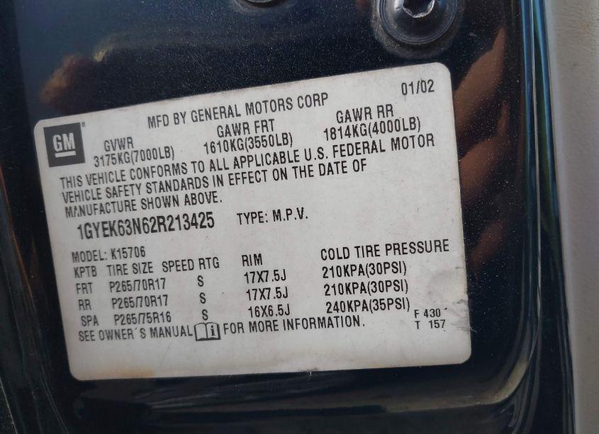 Photo 9 of 2002 Cadillac Escalade STANDARD (VIN 1GYEK63N62R213425)