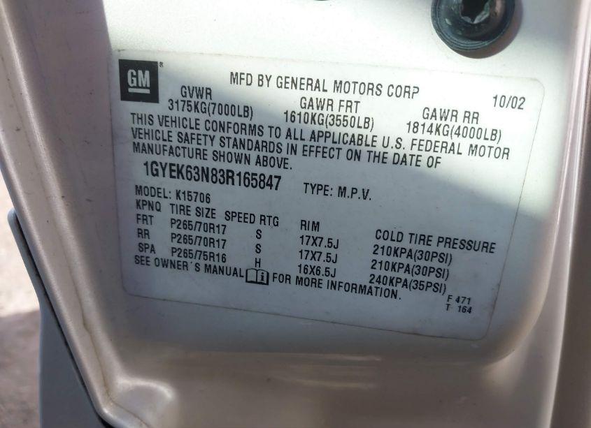 Photo 9 of 2003 Cadillac Escalade STANDARD (VIN 1GYEK63N83R165847)