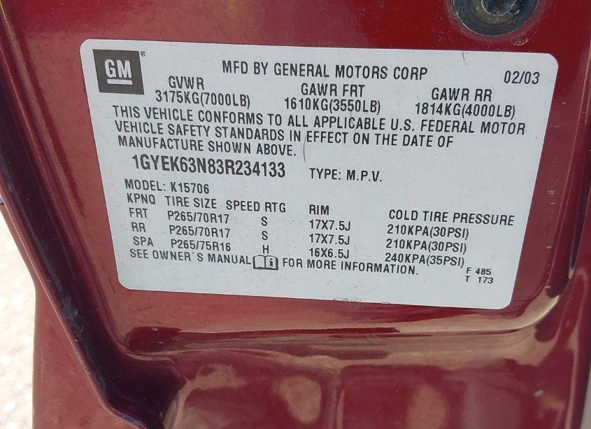 Photo 9 of 2003 Cadillac Escalade STANDARD (VIN 1GYEK63N83R234133)