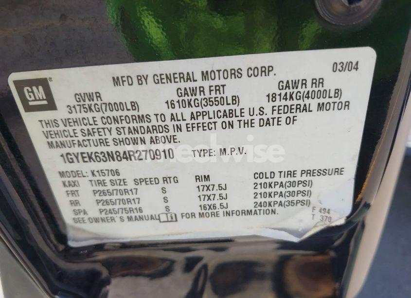 Photo 9 of 2004 Cadillac Escalade STANDARD (VIN 1GYEK63N84R270910)