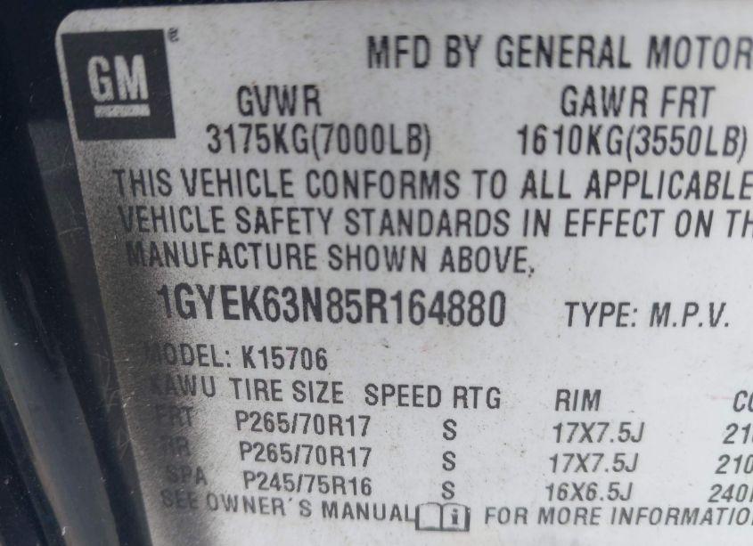 Photo 9 of 2005 Cadillac Escalade STANDARD (VIN 1GYEK63N85R164880)