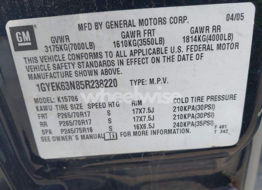 Photo 9 of 2005 Cadillac Escalade STANDARD (VIN 1GYEK63N85R238220)