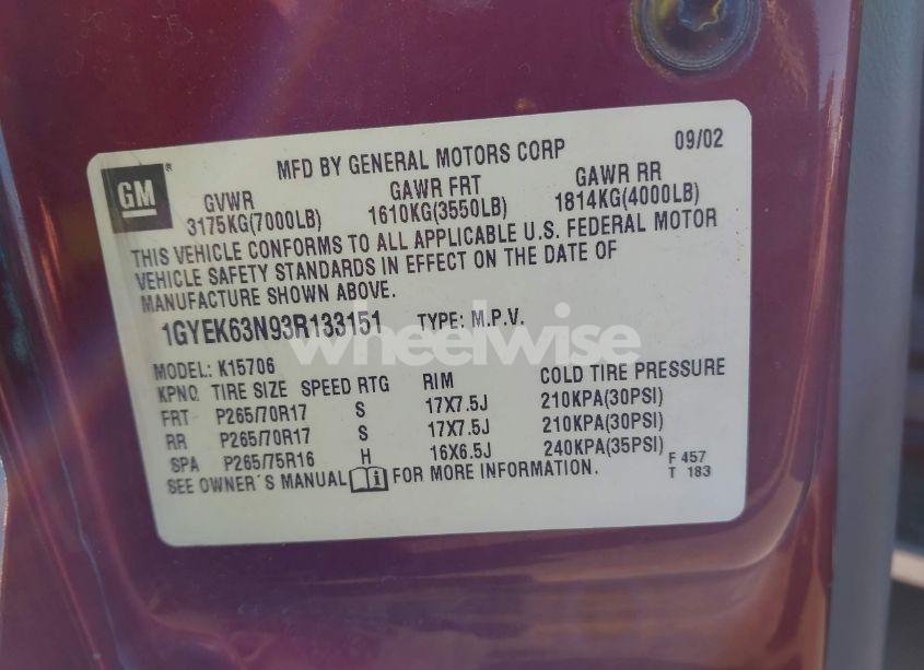 Photo 9 of 2003 Cadillac Escalade STANDARD (VIN 1GYEK63N93R133151)