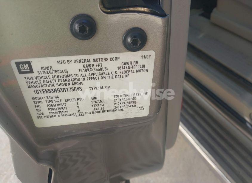 Photo 9 of 2003 Cadillac Escalade STANDARD (VIN 1GYEK63N93R173648)