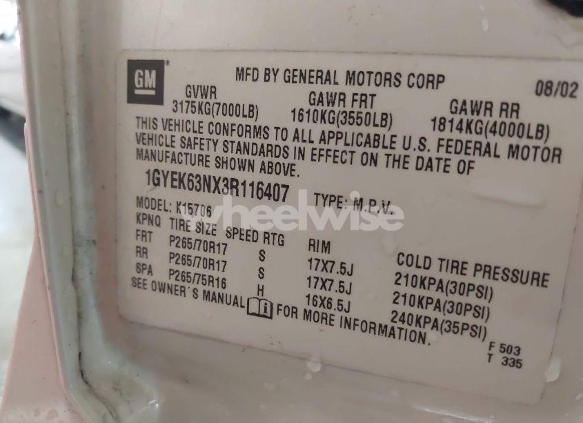 Photo 9 of 2003 Cadillac Escalade STANDARD (VIN 1GYEK63NX3R116407)