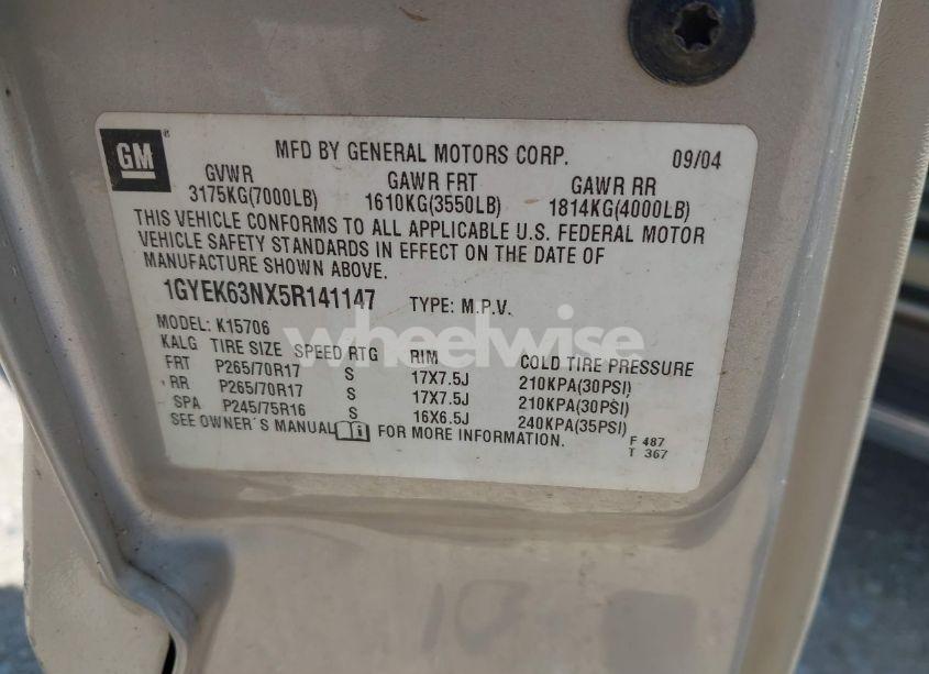 Photo 9 of 2005 Cadillac Escalade STANDARD (VIN 1GYEK63NX5R141147)