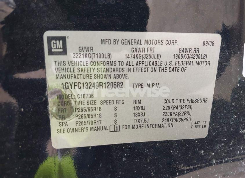 Photo 9 of 2009 Cadillac Escalade STANDARD (VIN 1GYFC13249R120682)