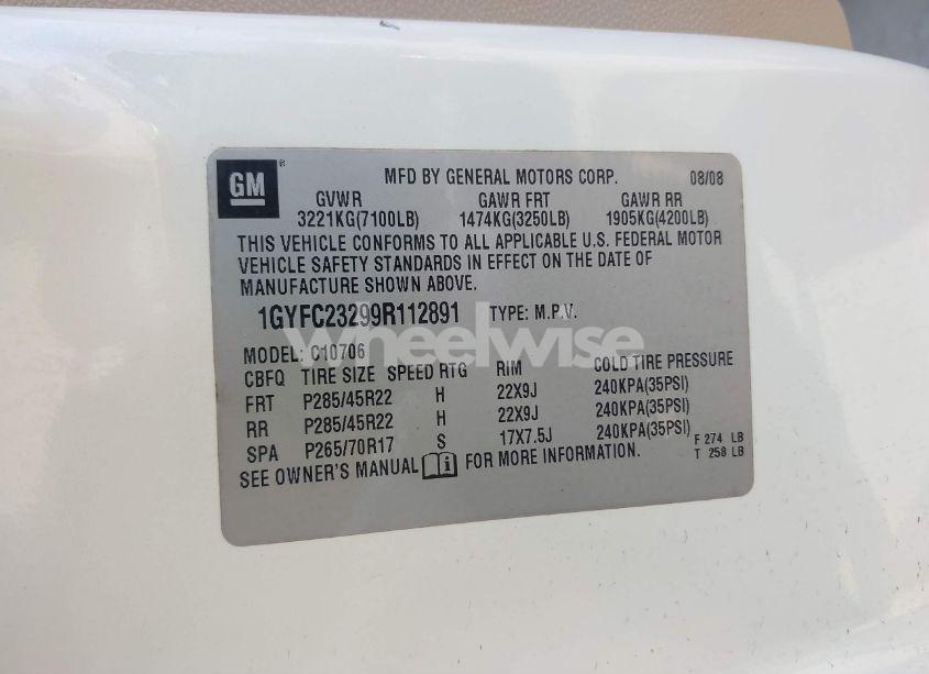 Photo 9 of 2009 Cadillac Escalade STANDARD (VIN 1GYFC23299R112891)