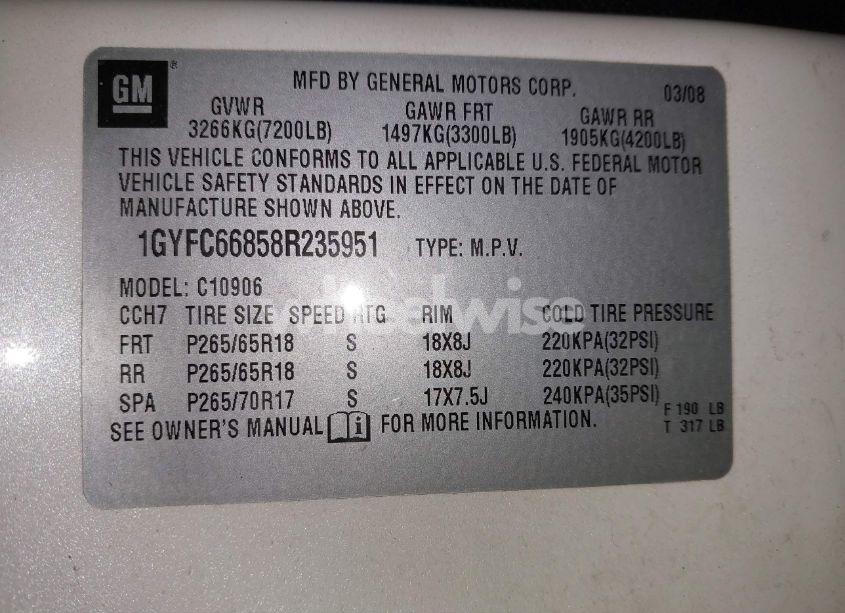 Photo 9 of 2008 Cadillac Escalade ESV STANDARD (VIN 1GYFC66858R235951)