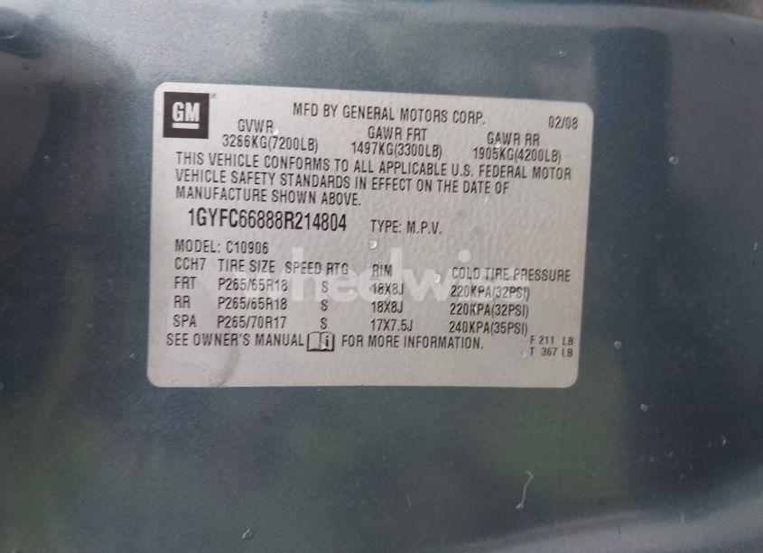 Photo 9 of 2008 Cadillac Escalade ESV STANDARD (VIN 1GYFC66888R214804)