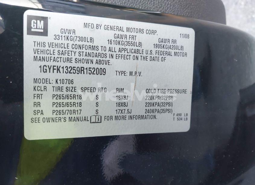 Photo 9 of 2009 Cadillac Escalade STANDARD (VIN 1GYFK13259R152009)