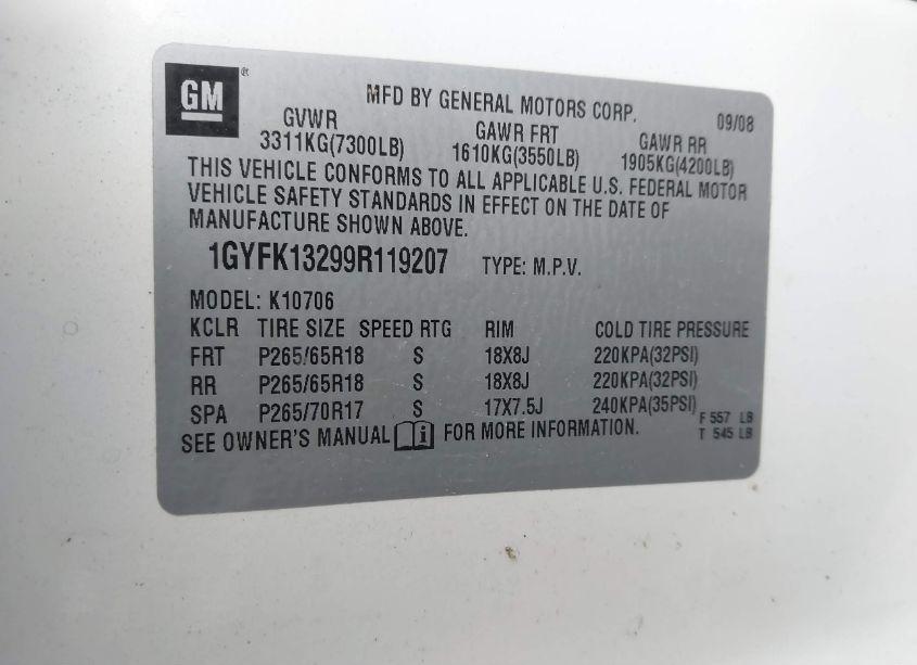 Photo 9 of 2009 Cadillac Escalade STANDARD (VIN 1GYFK13299R119207)