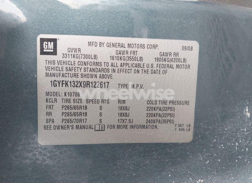 Photo 9 of 2009 Cadillac Escalade STANDARD (VIN 1GYFK132X9R122617)