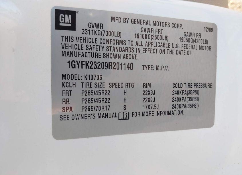 Photo 9 of 2009 Cadillac Escalade LUXURY (VIN 1GYFK23209R201140)